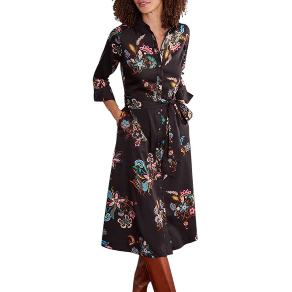 Boden Dresses & Skirts - Boden Black Floral Midi Shirt Dress